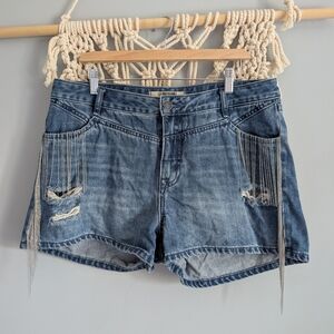 Rock & Roll Denim Blue Women's Shorts Fringe Detail High Waist 32 Western